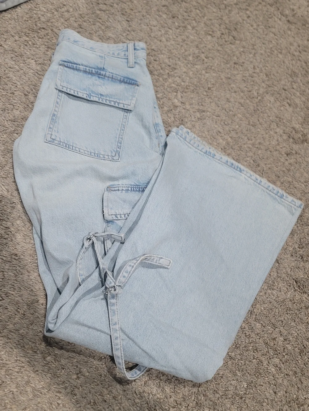 Zara Mid Rise Light Blue Wash TRF Belt Loop Cargo Wide Leg Jeans 4 - Picture 7 of 11